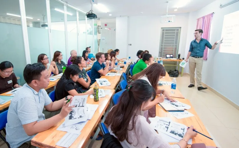 Foreigner Teacher Teaching Students in Korea Institute